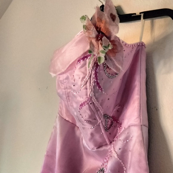 MANNY OCAMPO Pink ombre tiered strapless dress sequin floral prom wedding formal - Picture 5 of 9